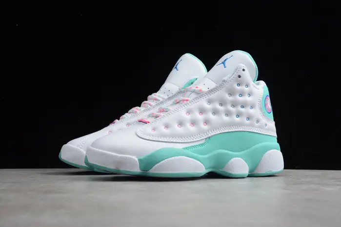air jordan 13 retro white soar green pink (gs) 