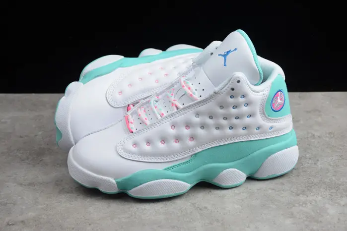 air jordan 13 retro white soar green pink (gs) 