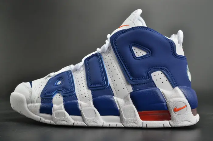 nike air more uptempo “knicks” white/deep royal blue womens EFE1052