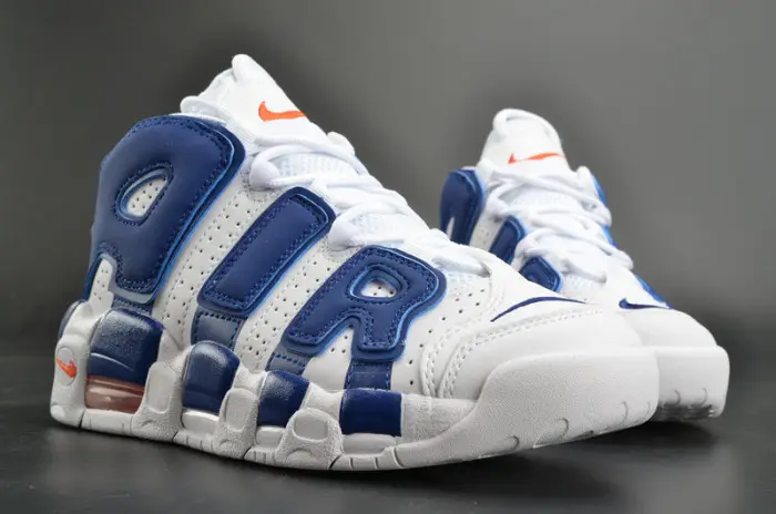 nike air more uptempo “knicks” white/deep royal blue womens EFE1052