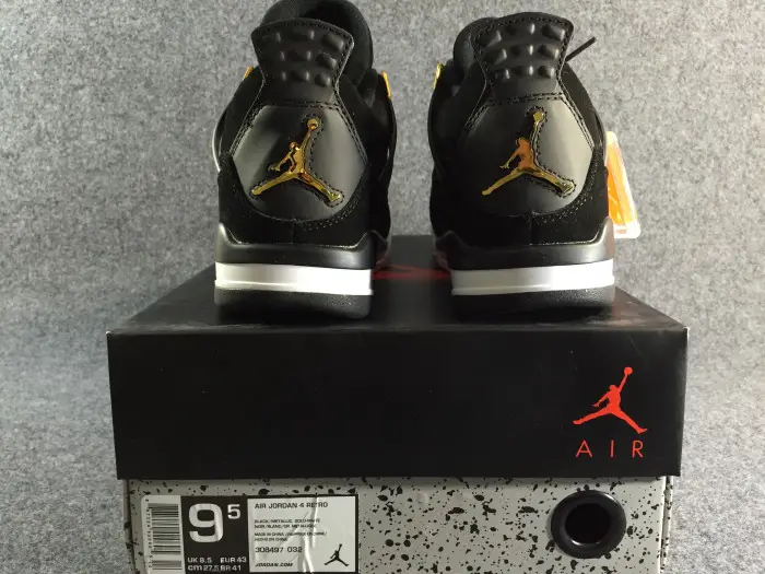 air jordan 4 “royalty” black metallic gold-white mens 